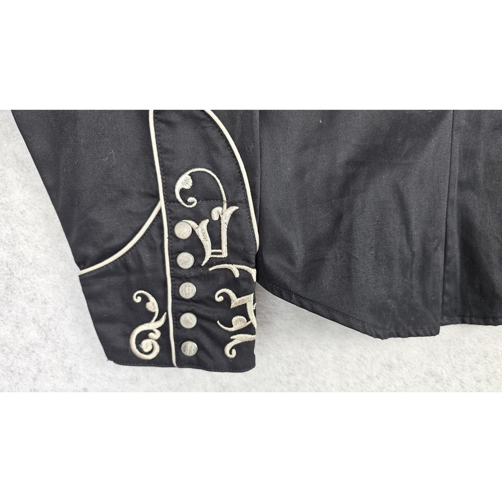 Roper VTG Western Women's XL Black Shirt Beige Embroidered Pearl Snap Cowgirl - Picture 4 of 16